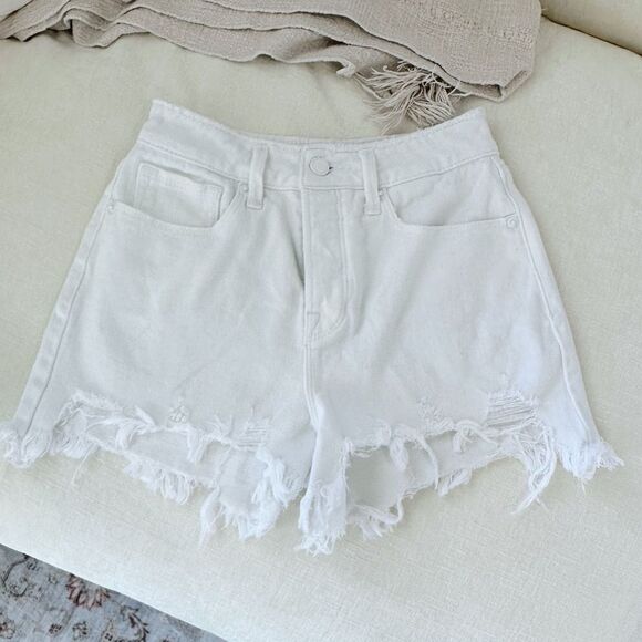 Good American Pants - Good American White Frayed Jean Shorts